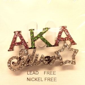 Sorority AKA Pink & Green Silver Star Brooch